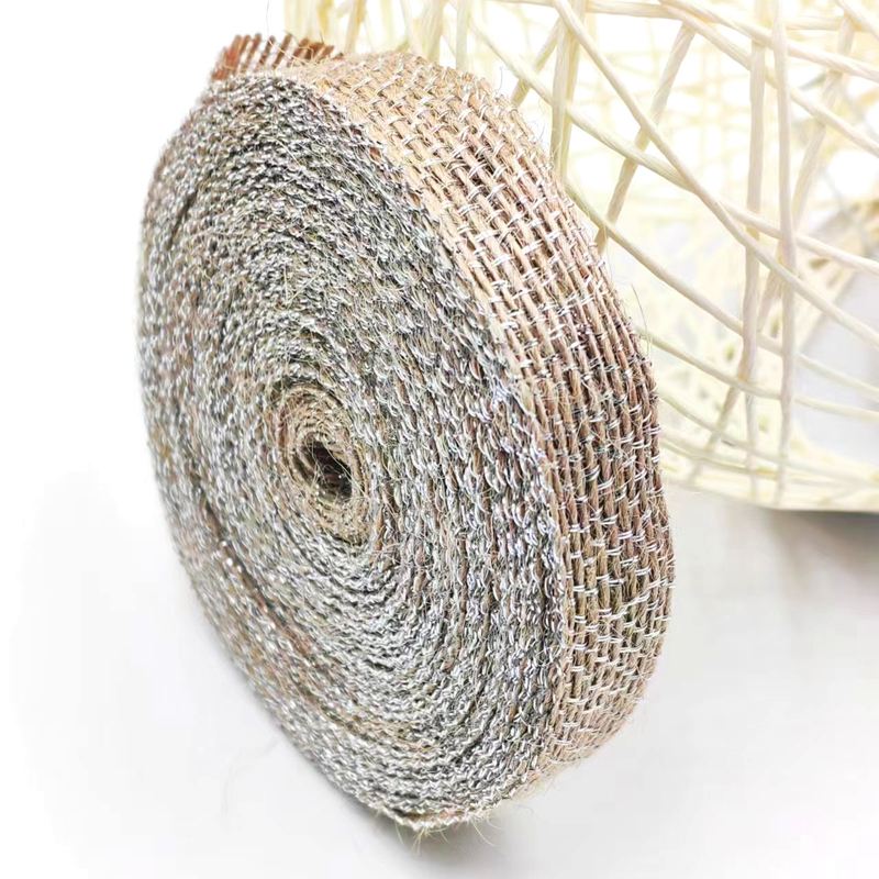 DIY διακόσμηση Jute ύφασμα κορδέλα με ασημένιο αλιευτικό λωρίδιο 85% Jute 15% Polyester