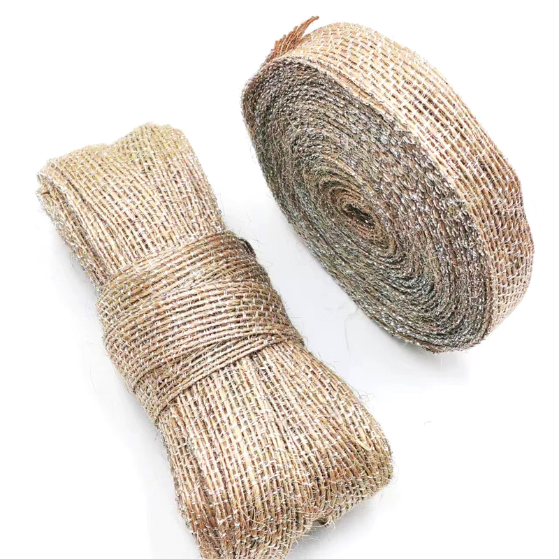 DIY διακόσμηση Jute ύφασμα κορδέλα με ασημένιο αλιευτικό λωρίδιο 85% Jute 15% Polyester