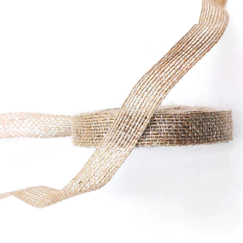 DIY διακόσμηση Jute ύφασμα κορδέλα με ασημένιο αλιευτικό λωρίδιο 85% Jute 15% Polyester