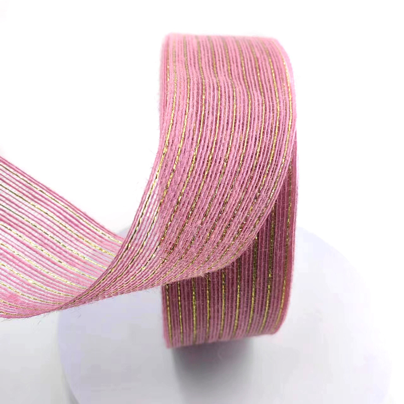 Ροζ Jute Ribbon Jute Burlap Rolls για την συσκευασία δώρων Χριστουγεννιάτικη διακόσμηση γάμου 2,6 ίντσες
